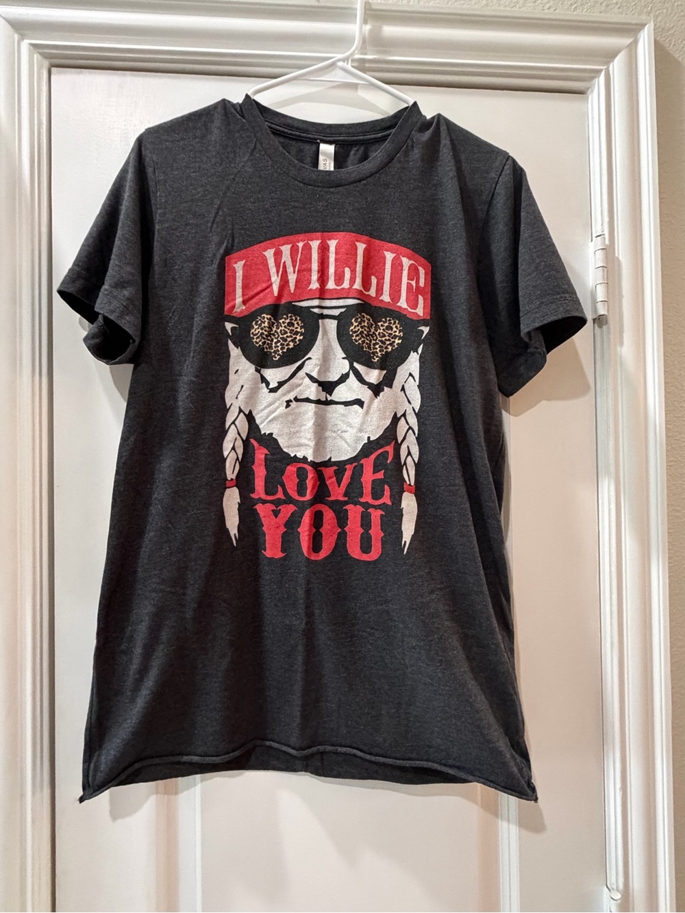 Bella Canvas Charcoal Graphic Tee with Red and White Print